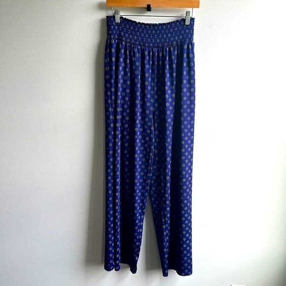 Navy Palazzo Pants with Sun-Like Pattern Size Large - Picture 4 of 4